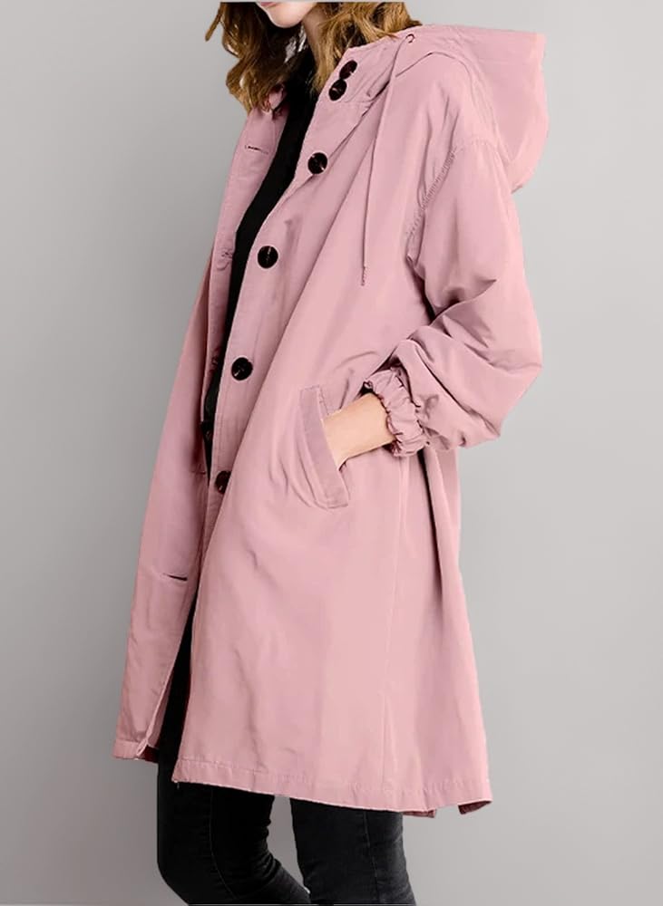 ◇RONRON◇ TRENCH WIND JACKET PINK Waterproof Jackets Women Lightweight Outdoor Raincoat Long